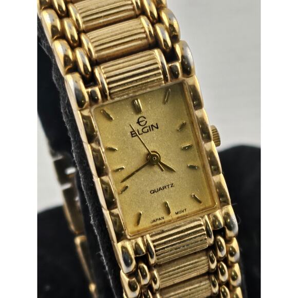 ELGIN Ladies gold tone rectangle case champagne dial - Picture 4 of 11